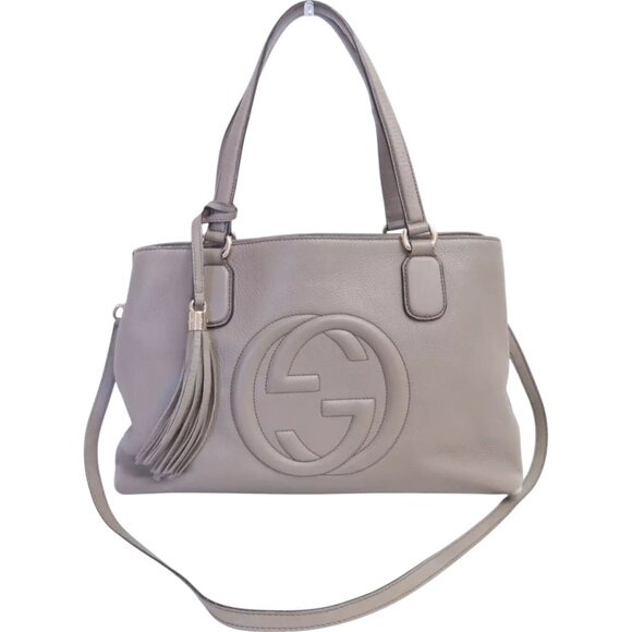 206464BR (X6) Gucci Crossbody Bag Soho Interlocking 2 Way Gray Leather - Picture 1 of 13